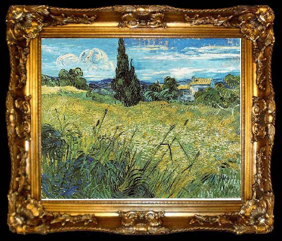 framed  Vincent Van Gogh Green Wheat Field with Cypress, ta009-2